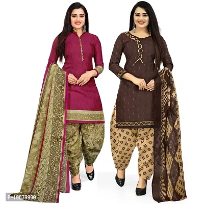 Beautiful purple And Brown Cotton Printed Unstitched Salwar Suit Material For Women Combo of 2