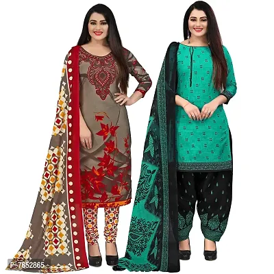 Rajnandini Women Olive Green And Green Cotton Printed Unstitched Salwar Suit Material (Combo Of 2)