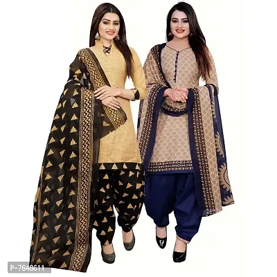 Rajnandini Women Cotton Printed Unstitched Salwar Suit Material (Combo Of 2) (Free Size_Beige And Beige )