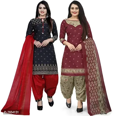 Rajnandini Women Black And Red Cotton Printed Unstitched Salwar Suit Material (Combo Of 2)-thumb0