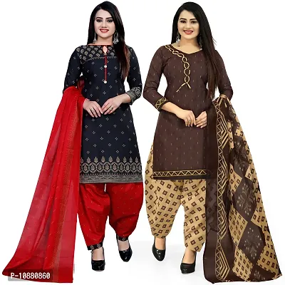 Beautiful Black And Brown Cotton Printed Unstitched Salwar Suit Material For Women Combo of 2-thumb0