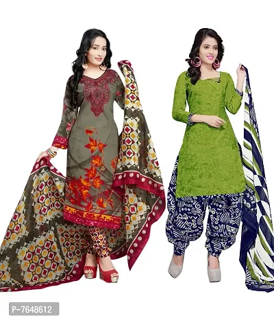 Rajnandini Women Brown And Green Cotton Printed Unstitched Salwar Suit Material (Combo Of 2)