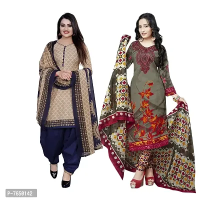 Rajnandini Women Beige And Olive Green Cotton Printed Unstitched Salwar Suit Material (Combo Of 2)-thumb0