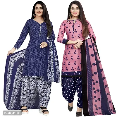 Rajnandini Women Blue And Pink Cotton Printed Unstitched Salwar Suit Material (Combo Of 2)-thumb0