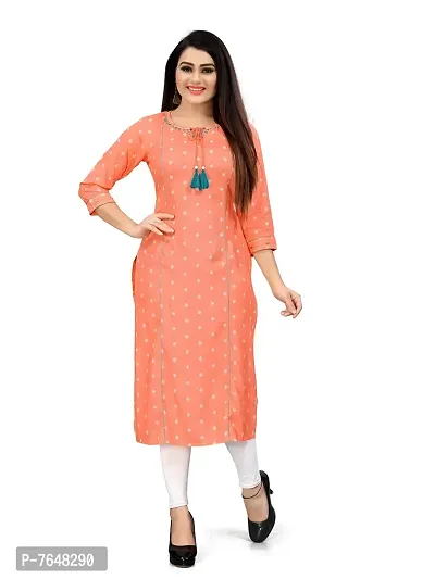 Rajnandini Women's Orange Coloured Rayon Jaipuri Printed Kurti (Ready To Wear Kurti_S/M/L/XL/XXL/3XL/4XL-Size)-thumb0