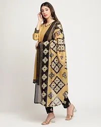 Elegant Beige Cotton Printed Straight Kurta, Bottom And Dupatta Set For Women-thumb2