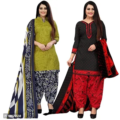 Beautiful Light Green And Black Cotton Printed Unstitched Salwar Suit Material For Women Combo of 2