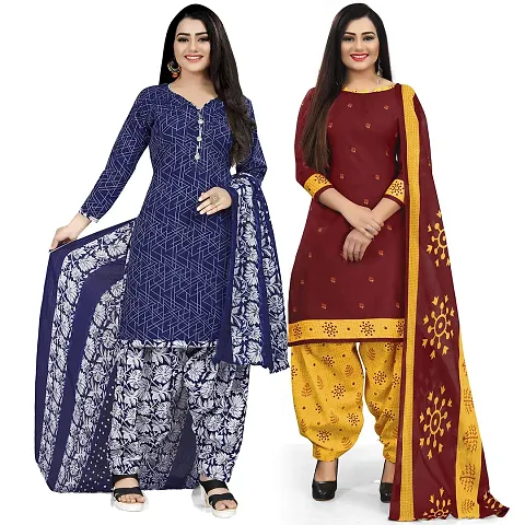 Stylish Cotton Printed Unstitched Suit - Pack of 2