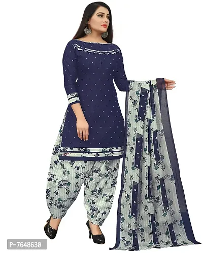 Rajnandini Women Navy Blue Cotton Printed Unstitched Salwar Suit Material-thumb3