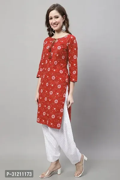 Elegant Red Cotton Printed Straight Kurta, Bottom And Dupatta Set For Women-thumb3