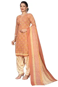 Elegant Orange Cotton Printed Straight Kurta, Bottom And Dupatta Set For Women-thumb1