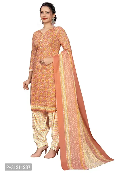 Elegant Orange Cotton Printed Straight Kurta, Bottom And Dupatta Set For Women-thumb2