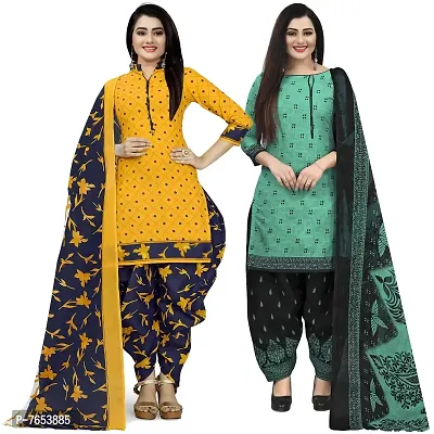 Rajnandini Women Yellow And Green Cotton Printed Unstitched Salwar Suit Material (Combo Of 2)