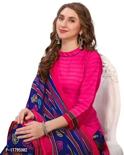 Elegant Pink Cotton Floral Print Dress Material with Dupatta For Women-thumb3