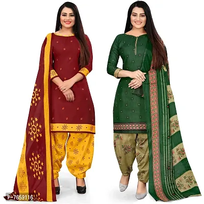 Rajnandini Maroon And Green Cotton Printed Unstitched Salwar Suit Material (Combo Of 2)(Joplvsm4114-Vsm4147)