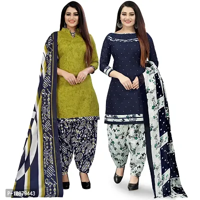 Beautiful Light Green And Navy Blue Cotton Printed Unstitched Salwar Suit Material For Women Combo of 2