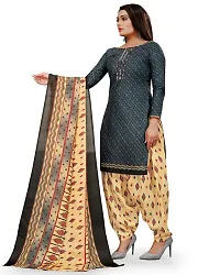 Elegant Grey Cotton Printed Dress Material With Dupatta For Women-thumb3