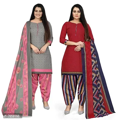 Rajnandini Grey And Red Cotton Printed Unstitched Salwar Suit Material (Combo Of 2)(Joplvsm4146-Vsm4138)