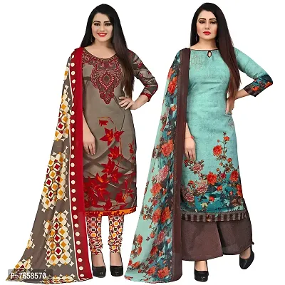 Rajnandini Women Olive Green And Pista Green Cotton Printed Unstitched Salwar Suit Material (Combo Of 2)