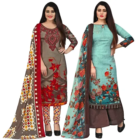 Stylish Cotton Printed Unstitched Suit - Pack of 2