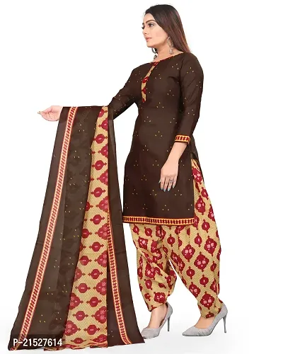 Rajnandini Brown Cotton Printed Dress Material with Dupatta-thumb3