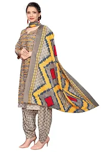 Elegant Grey Cotton Printed Straight Kurta, Bottom And Dupatta Set For Women-thumb1