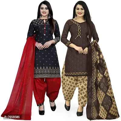 Rajnandini Women Black And Brown Cotton Printed Unstitched Salwar Suit Material (Combo Of 2)