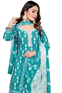 Elegant Teal Cotton Ethnic Print Dress Material with Dupatta For Women-thumb3