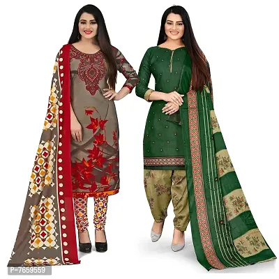 Rajnandini Olive Green And Green Cotton Printed Unstitched Salwar Suit Material (Combo Of 2)(Joplvsm2013-Vsm4147)-thumb0