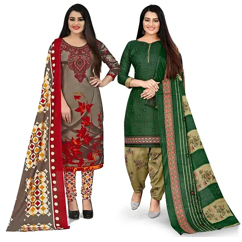 Stylish Cotton Printed Unstitched Suit - Pack of 2