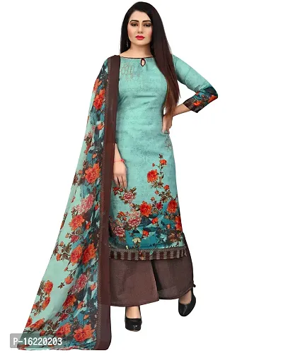 Elegant Green Cotton Printed Dress Material With Dupatta For Women-thumb4