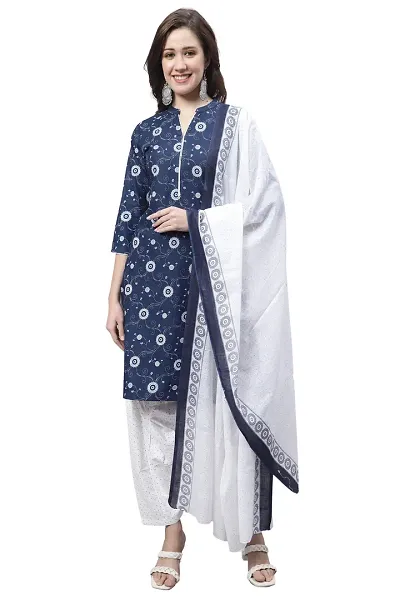 Stylish Cotton Printed Kurta Bottom Dupatta Set