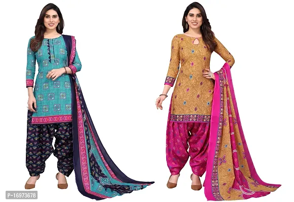 Stylish Women Cotton Printed Unstitched Dress Material (Combo of 2)