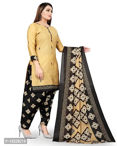 Elegant Beige Cotton Printed Dress Material With Dupatta For Women-thumb2