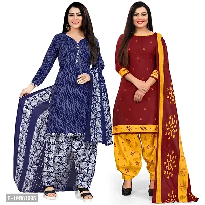 Beautiful Blue And Maroon Cotton Printed Unstitched Salwar Suit Material For Women Combo of 2-thumb0