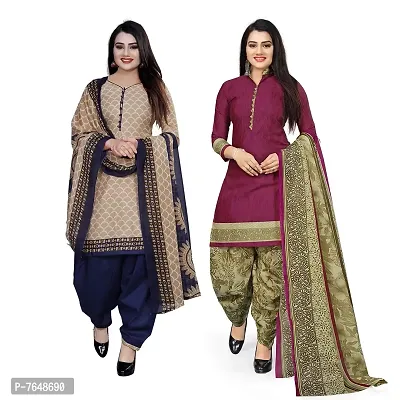 Rajnandini Women Beige And Purple Cotton Printed Unstitched Salwar Suit Material (Combo Of 2)