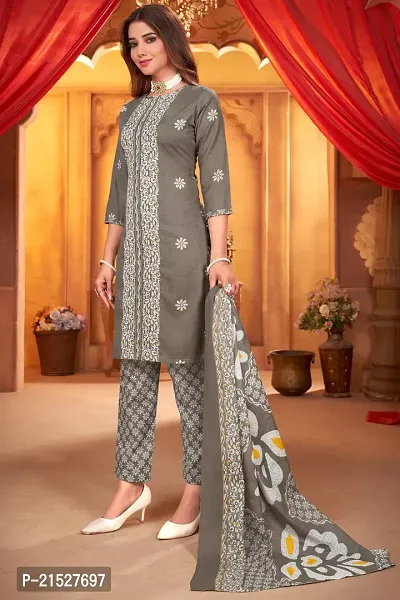 Rajnandini Grey Cotton Printed Dress Material with Dupatta-thumb3