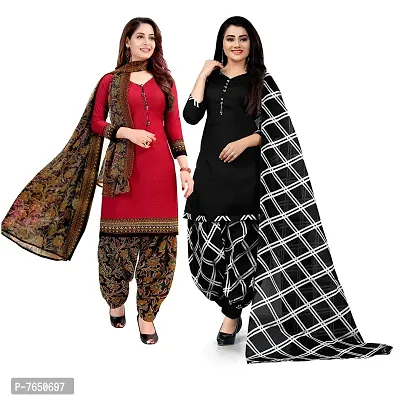 Rajnandini Women Red And Black Cotton Printed Unstitched Salwar Suit Material (Combo Of 2)-thumb0