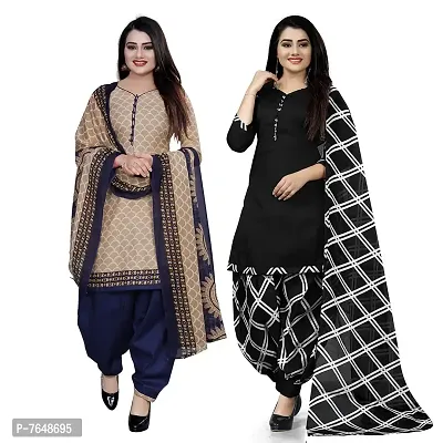 Rajnandini Women Beige And Black Cotton Printed Unstitched Salwar Suit Material (Combo Of 2)