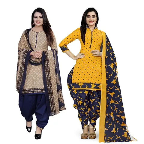 Stylish Cotton Printed Unstitched Suit - Pack of 2