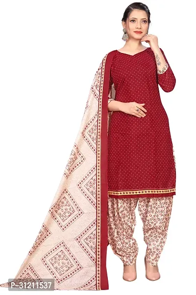 Elegant Maroon Cotton Printed Straight Kurta, Bottom And Dupatta Set For Women-thumb0