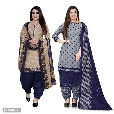 Rajnandini Women Beige And Grey Cotton Printed Unstitched Salwar Suit Material (Combo Of 2)