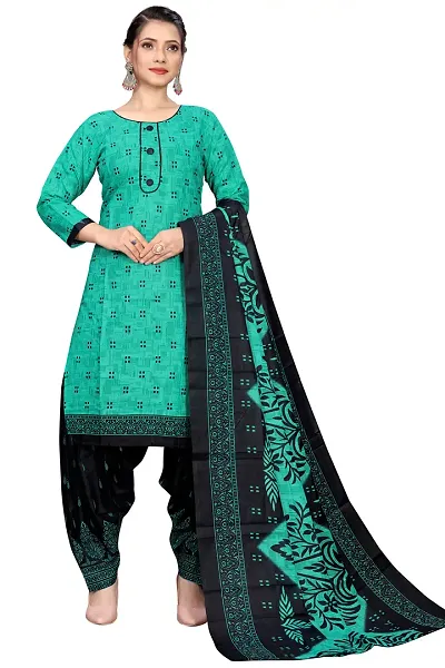 Stylish Cotton Blend Straight Printed Kurta Bottom And Dupatta Set