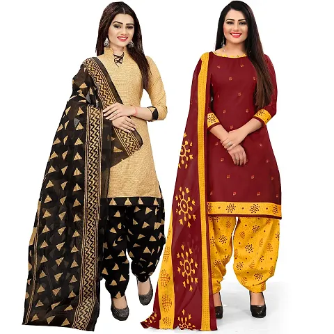 Stylish Cotton Printed Unstitched Suit - Pack of 2