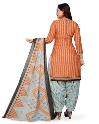 Elegant Orange Cotton Geometric Print Dress Material with Dupatta For Women-thumb1