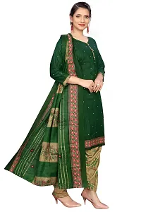 Elegant Green Cotton Printed Straight Kurta, Bottom And Dupatta Set For Women-thumb1