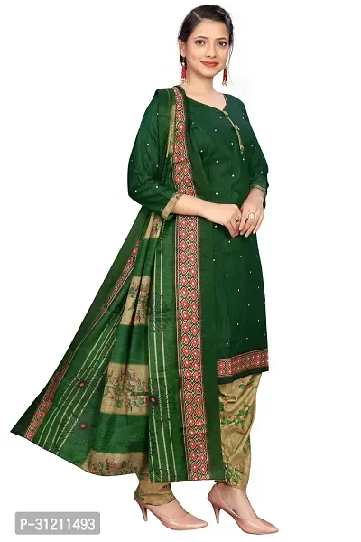 Elegant Green Cotton Printed Straight Kurta, Bottom And Dupatta Set For Women-thumb2