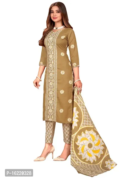 Elegant Multicoloured Cotton Printed Dress Material With Dupatta For Women-thumb5