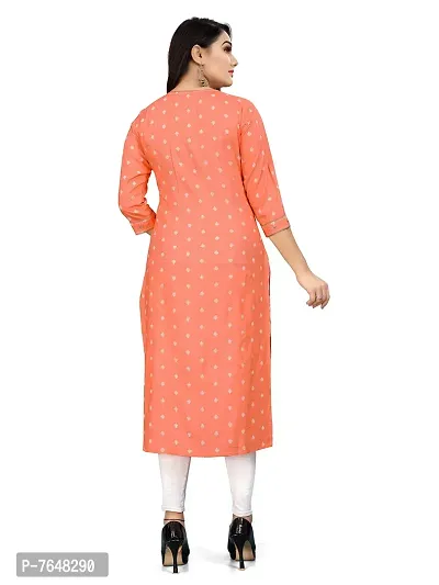 Rajnandini Women's Orange Coloured Rayon Jaipuri Printed Kurti (Ready To Wear Kurti_S/M/L/XL/XXL/3XL/4XL-Size)-thumb5