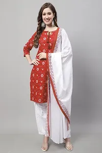 Elegant Red Cotton Printed Straight Kurta, Bottom And Dupatta Set For Women-thumb1